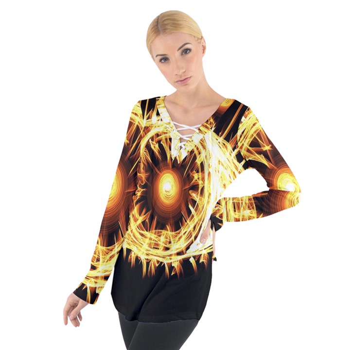 Flame Eye Burning Hot Eye Illustration Women s Tie Up Tee