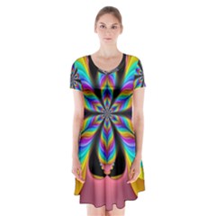 Fractal Butterfly Short Sleeve V-neck Flare Dress by Nexatart