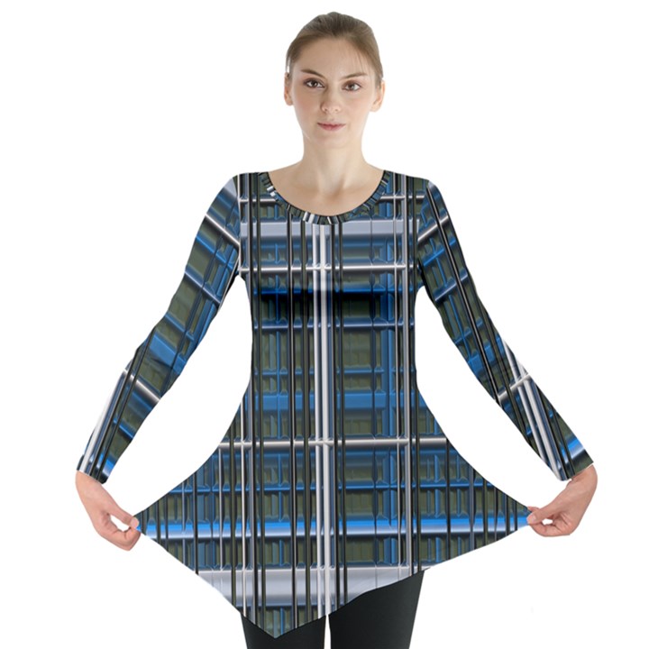 3d Effect Apartments Windows Background Long Sleeve Tunic 