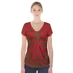 Christmas Kaleidoscope Short Sleeve Front Detail Top by Nexatart