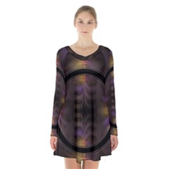 Wallpaper With Fractal Black Ring Long Sleeve Velvet V-neck Dress by Nexatart