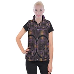 Wallpaper With Fractal Black Ring Women s Button Up Puffer Vest by Nexatart