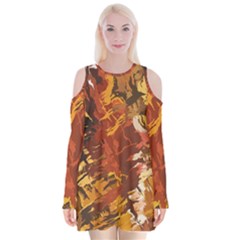 Abstraction Abstract Pattern Velvet Long Sleeve Shoulder Cutout Dress by Nexatart