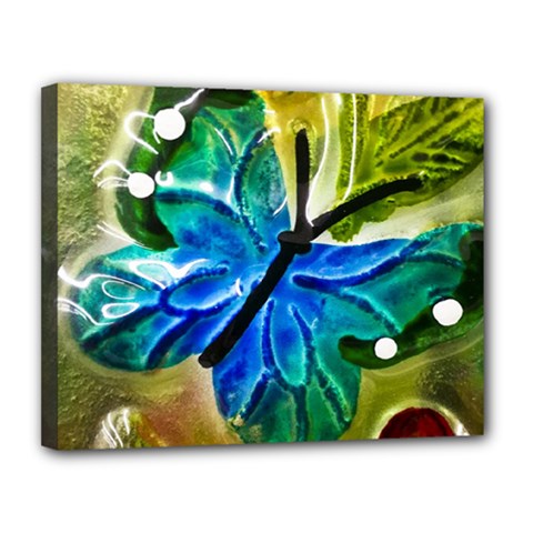 Blue Spotted Butterfly Art In Glass With White Spots Canvas 14  X 11  by Nexatart