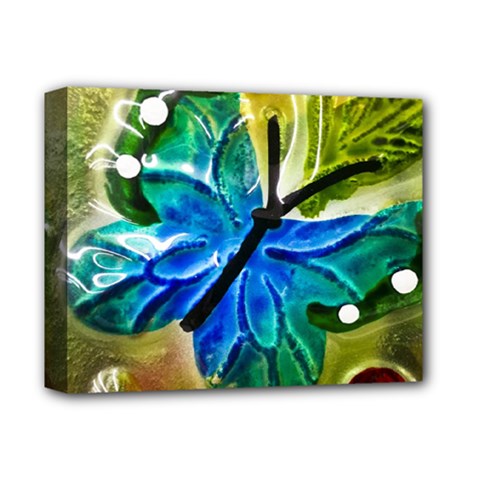 Blue Spotted Butterfly Art In Glass With White Spots Deluxe Canvas 14  X 11  by Nexatart