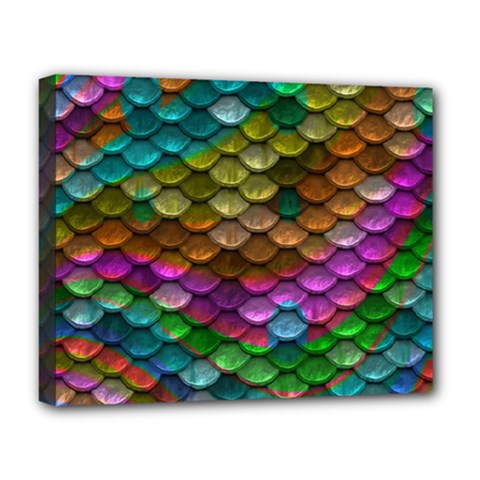 Fish Scales Pattern Background In Rainbow Colors Wallpaper Deluxe Canvas 20  X 16   by Nexatart