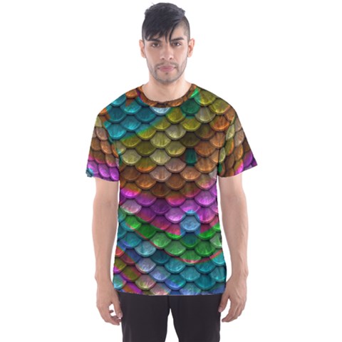 Fish Scales Pattern Background In Rainbow Colors Wallpaper Men s Sport Mesh Tee by Nexatart