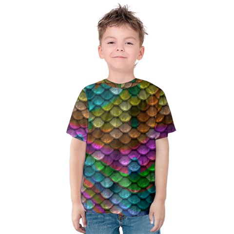 Fish Scales Pattern Background In Rainbow Colors Wallpaper Kids  Cotton Tee by Nexatart