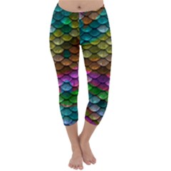 Fish Scales Pattern Background In Rainbow Colors Wallpaper Capri Winter Leggings  by Nexatart