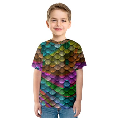 Fish Scales Pattern Background In Rainbow Colors Wallpaper Kids  Sport Mesh Tee by Nexatart