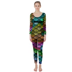 Fish Scales Pattern Background In Rainbow Colors Wallpaper Long Sleeve Catsuit by Nexatart