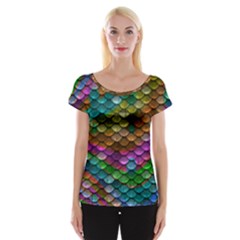 Fish Scales Pattern Background In Rainbow Colors Wallpaper Women s Cap Sleeve Top by Nexatart