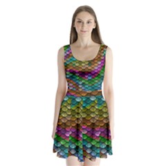 Fish Scales Pattern Background In Rainbow Colors Wallpaper Split Back Mini Dress  by Nexatart