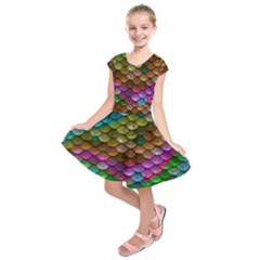 Fish Scales Pattern Background In Rainbow Colors Wallpaper Kids  Short Sleeve Dress by Nexatart