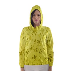 Flowery Yellow Fabric Hooded Wind Breaker (women) by Nexatart