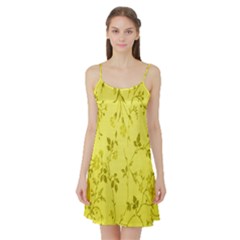 Flowery Yellow Fabric Satin Night Slip by Nexatart