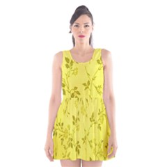 Flowery Yellow Fabric Scoop Neck Skater Dress by Nexatart