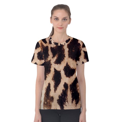 Giraffe Texture Yellow And Brown Spots On Giraffe Skin Women s Cotton Tee by Nexatart