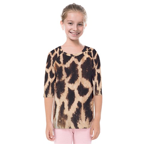 Giraffe Texture Yellow And Brown Spots On Giraffe Skin Kids  Quarter Sleeve Raglan Tee by Nexatart