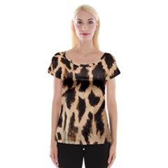 Giraffe Texture Yellow And Brown Spots On Giraffe Skin Women s Cap Sleeve Top by Nexatart