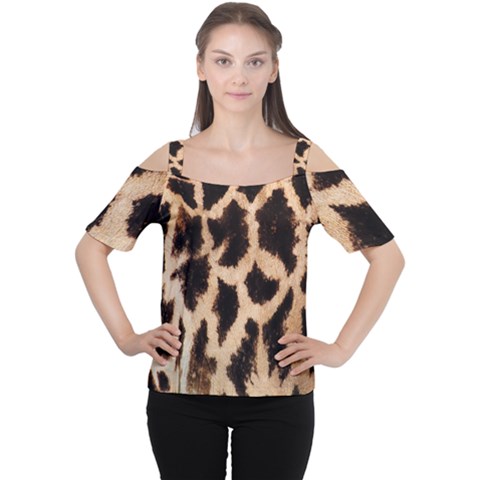 Giraffe Texture Yellow And Brown Spots On Giraffe Skin Women s Cutout Shoulder Tee by Nexatart