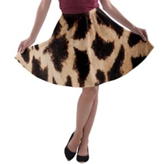 Giraffe Texture Yellow And Brown Spots On Giraffe Skin A-line Skater Skirt by Nexatart