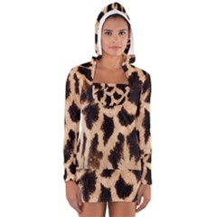 Giraffe Texture Yellow And Brown Spots On Giraffe Skin Women s Long Sleeve Hooded T-shirt by Nexatart