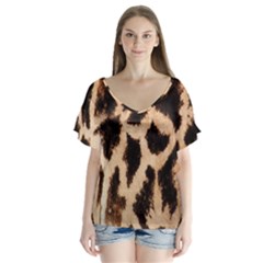 Giraffe Texture Yellow And Brown Spots On Giraffe Skin Flutter Sleeve Top by Nexatart