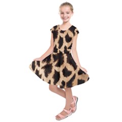 Giraffe Texture Yellow And Brown Spots On Giraffe Skin Kids  Short Sleeve Dress by Nexatart