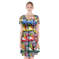 The Eye Of Osiris As Seen On Mediterranean Fishing Boats For Good Luck Short Sleeve V-neck Flare Dress by Nexatart