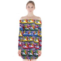 The Eye Of Osiris As Seen On Mediterranean Fishing Boats For Good Luck Long Sleeve Off Shoulder Dress by Nexatart