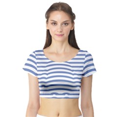 Animals Illusion Penguin Line Blue White Short Sleeve Crop Top (tight Fit) by Mariart