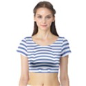 Animals Illusion Penguin Line Blue White Short Sleeve Crop Top (Tight Fit) View1