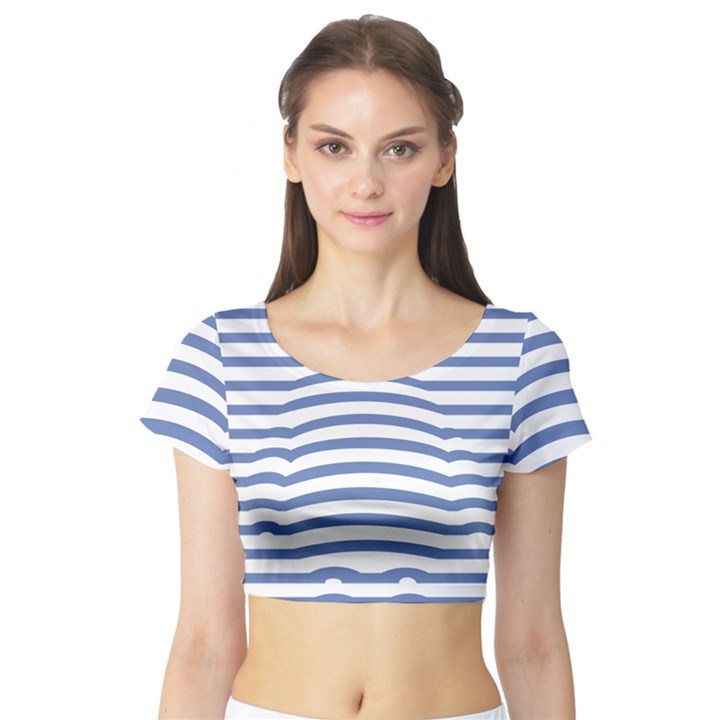 Animals Illusion Penguin Line Blue White Short Sleeve Crop Top (Tight Fit)