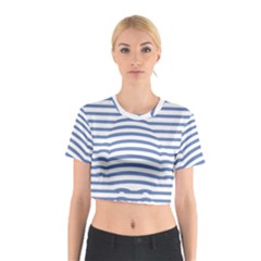 Animals Illusion Penguin Line Blue White Cotton Crop Top by Mariart