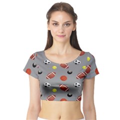 Balltiled Grey Ball Tennis Football Basketball Billiards Short Sleeve Crop Top (tight Fit) by Mariart