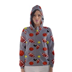 Balltiled Grey Ball Tennis Football Basketball Billiards Hooded Wind Breaker (women) by Mariart