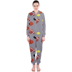 Balltiled Grey Ball Tennis Football Basketball Billiards Hooded Jumpsuit (ladies)  by Mariart