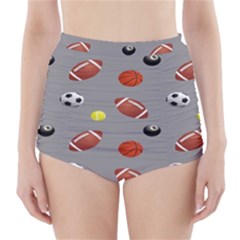 Balltiled Grey Ball Tennis Football Basketball Billiards High-waisted Bikini Bottoms by Mariart