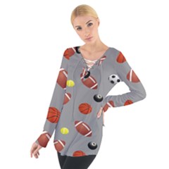 Balltiled Grey Ball Tennis Football Basketball Billiards Women s Tie Up Tee by Mariart