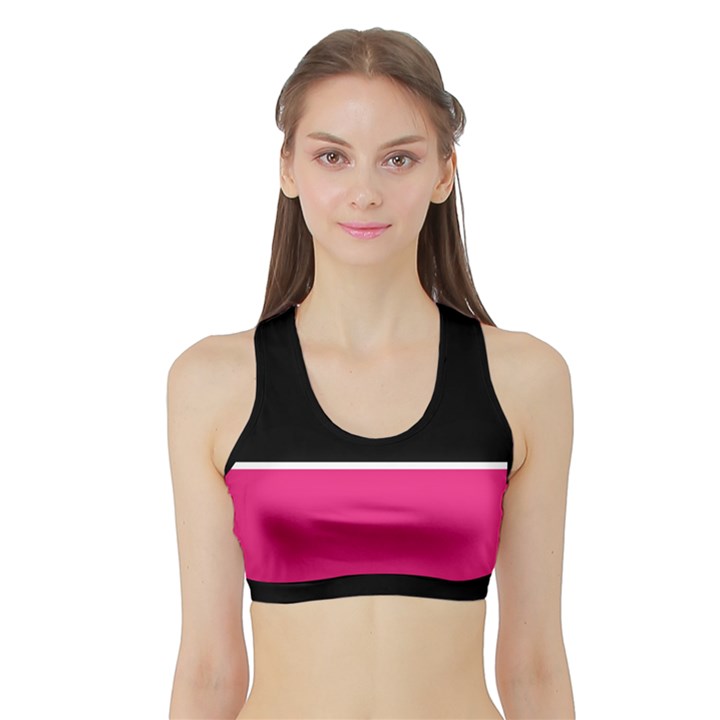 Black Pink Line White Sports Bra with Border