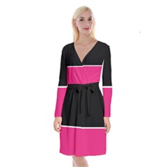 Black Pink Line White Long Sleeve Velvet Front Wrap Dress by Mariart