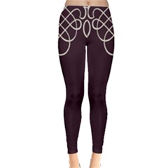 Black Cherry Scrolls Purple Leggings  by Mariart