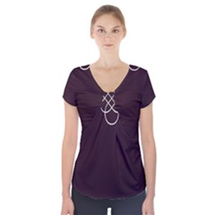 Black Cherry Scrolls Purple Short Sleeve Front Detail Top by Mariart