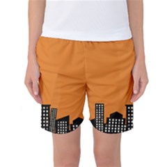 City Building Orange Women s Basketball Shorts by Mariart