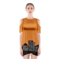 City Building Orange Shoulder Cutout One Piece by Mariart