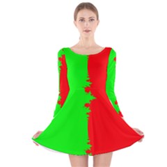 Critical Points Line Circle Red Green Long Sleeve Velvet Skater Dress by Mariart