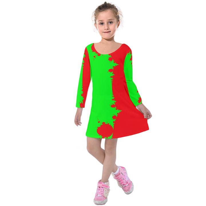 Critical Points Line Circle Red Green Kids  Long Sleeve Velvet Dress