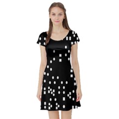 Circle Plaid Black White Short Sleeve Skater Dress by Mariart