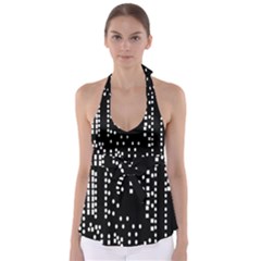 Circle Plaid Black White Babydoll Tankini Top by Mariart